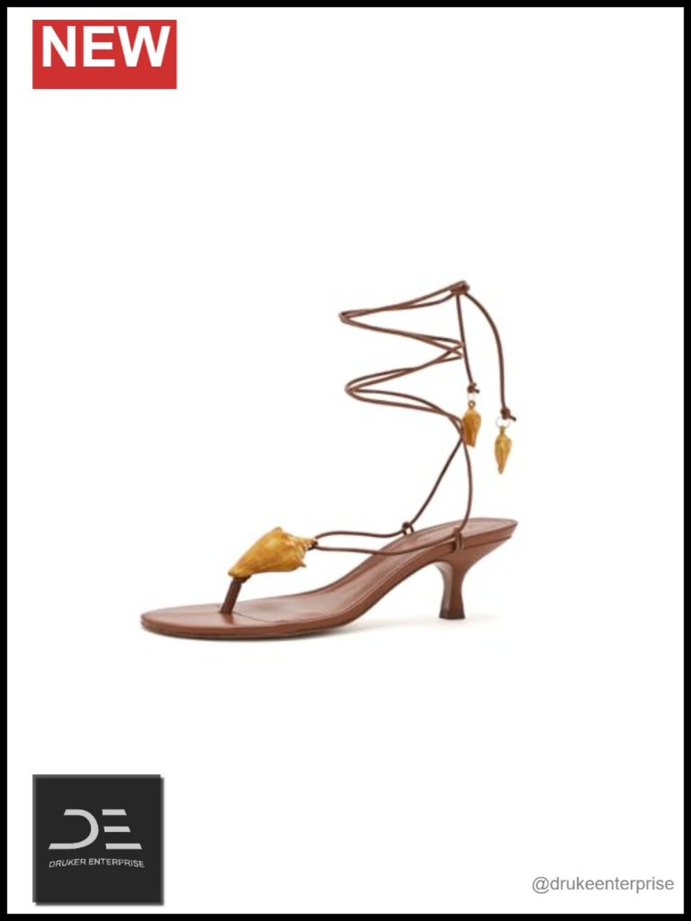 FARM Rio Shell Macrame Kitten Heels Leather Open Toe Lace Up